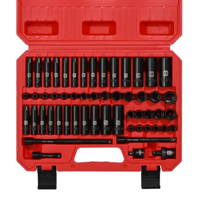 55PCS 1/4 Inch Drive Master Impact Socket Set, Metric/SAE, Deep/Shallow, 6 Point, CR-V, 5/32 Inch - 9/16 Inch, 4mm - 15mm, wi...