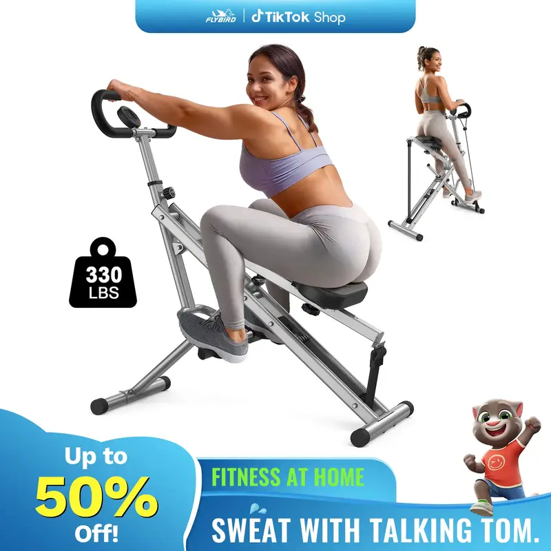 FLYBIRD Squat Machine for Home, 330lbs Foldable Core Exercise Machine, Adjustable 4 Resistance Bands, Ride & Rowing Machine f...