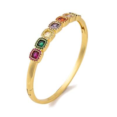Brass Pave Colorful Cubic Zirconia Hinged Bangles for Women