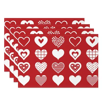 Aperturee Romantic Red White Artistic Love Set Of 4 Placemats, 14x12 Inch, 15.8 USD, NYLX00558-S, placemats