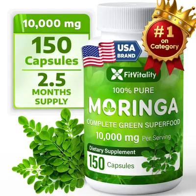 Moringa Capsules| 150 Capsules| Moringa Oleifera| 10,000mg| 100% Pure & Natural| Non-GMO and Gluten Free Supplement | Complet...