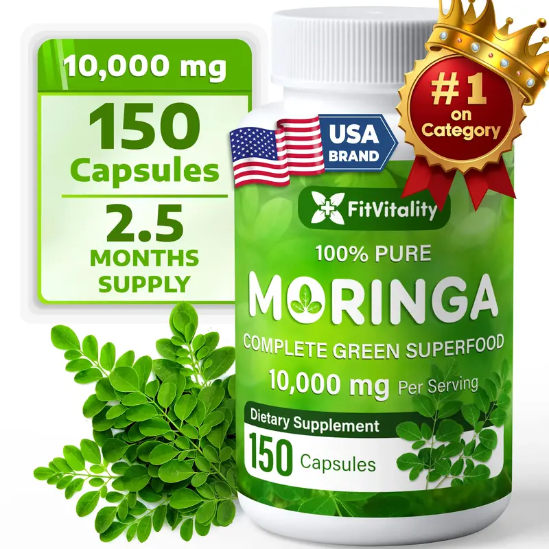 Moringa Capsules| 150 Capsules| Moringa Oleifera| 10,000mg| 100% Pure & Natural| Non-GMO and Gluten Free Supplement | Complet...