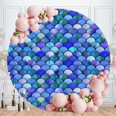 Aperturee Dark Blue Mermaid Round Birthday Party Backdrop