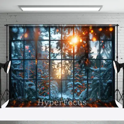 Bokeh Light Snowy Winter Window Scenery Backdrop - Aperturee