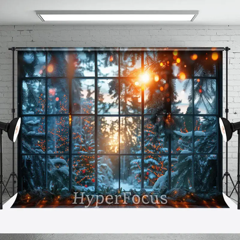 Bokeh Light Snowy Winter Window Scenery Backdrop - Aperturee