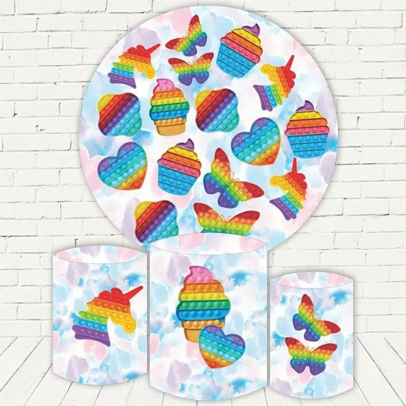 Aperturee Colorful Pop It Round Happy Birthday Backdrop Kit For Party | Round Backdrop Cover Diy | Circle Party Backdrop | Ro...