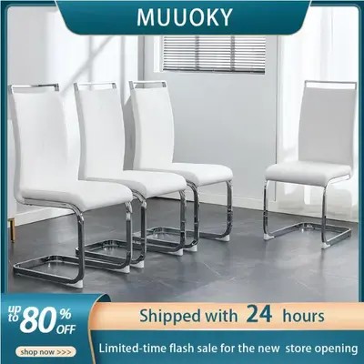 Modern Dining Chairs,PU Faux Leather High Back Upholstered Side Chair with C-shaped Tube Chrome Metal Legs for Dining Room Ki...