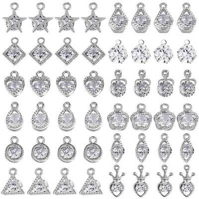 48Pcs 12 Style Alloy Cubic Zirconia Charms