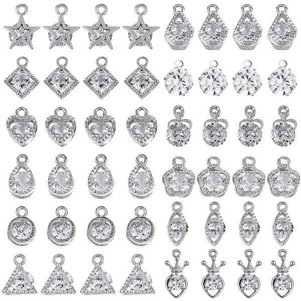 48Pcs 12 Style Alloy Cubic Zirconia Charms