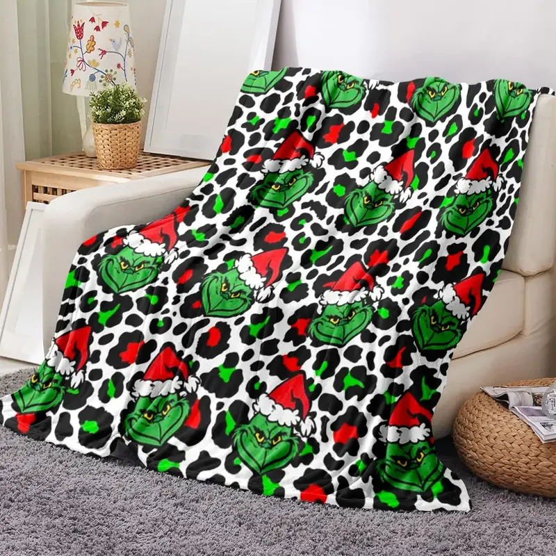 The Grinch Pattern Blanket, 1/2 Counts Soft Comfortable Throw Blanket, Warm Napping Blanket for Home Office Travel Outdoor Ca...