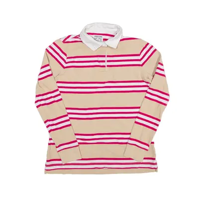 LANDSEND Polo Shirt Beige Striped Long Sleeve Womens XS