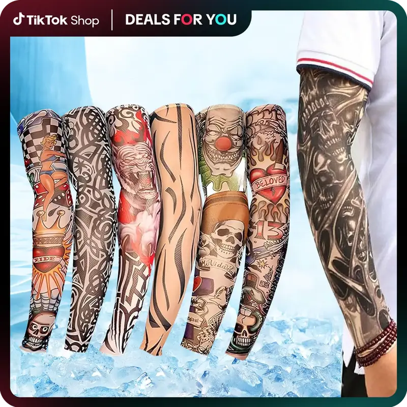 6PCS Halloween Cooling Tattoo Art Arm Sleeves Cover UV Sun Protection Sport Outdoor activities Set Temporary Fake Tattoo Slee...