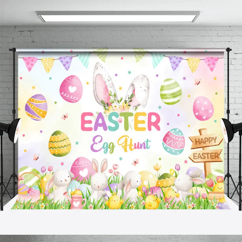Candy Color Bucolic Rabbit Egg Hunt Easter Backdrop - Aperturee