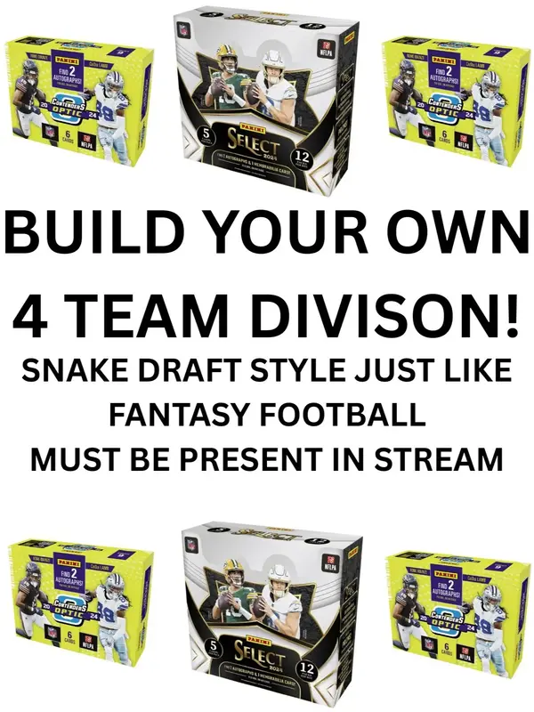 BUILD YOUR OWN 4 TEAM DIVISION: (2) Select Hobby & (4) Contenders Optic Football Hobby Box Pick Your Own Division Draft