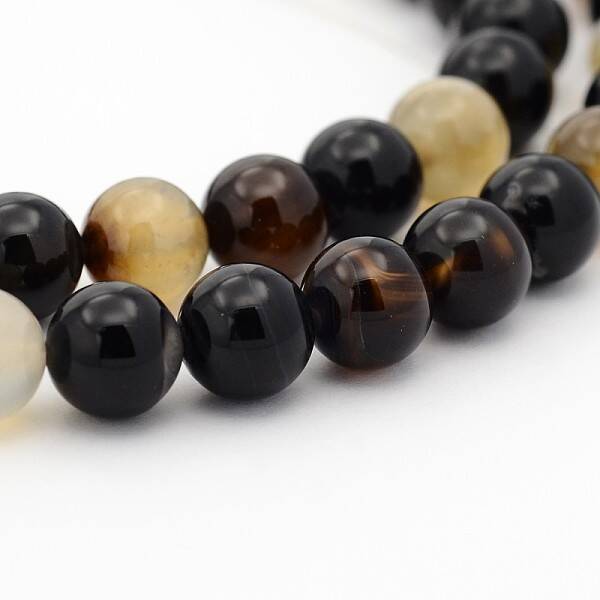 Dyed & Heated Black Agate Round Bead Strands