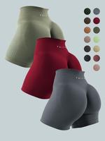 Women's Solid Color Letter Print High Waist Sports Shorts, Breathable Comfortable High Stretch Ruched Yoga Shorts, Butt Lifti...