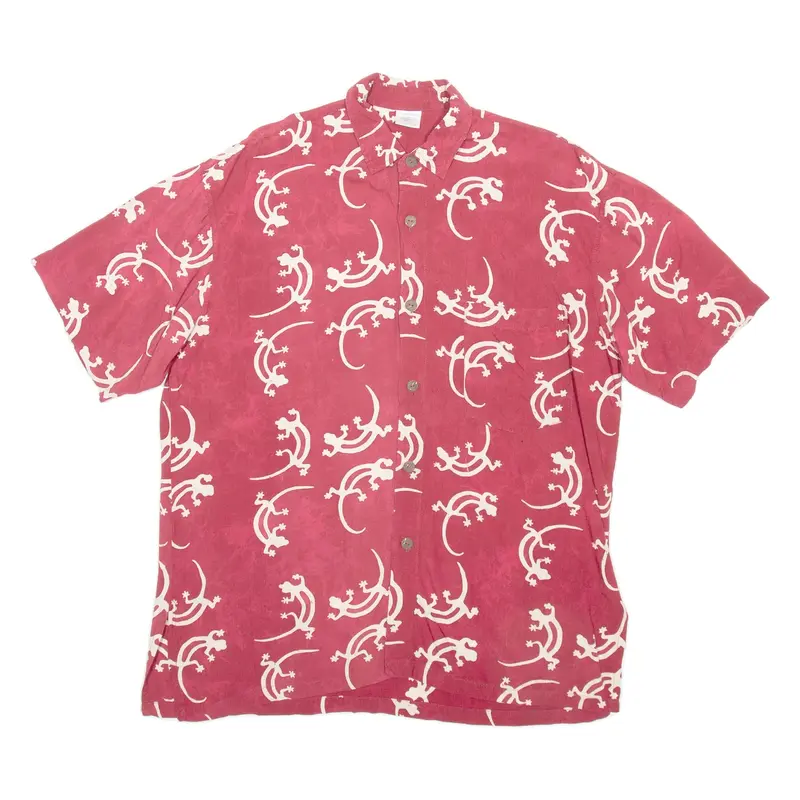 LUCKY FAMILY Mens Shirt Red Crazy Pattern L