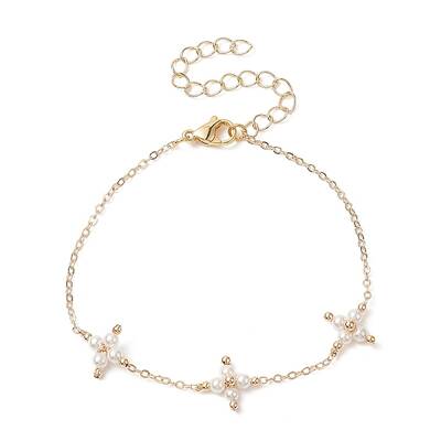Shell Pearl Beaded Cross Link Bracelet