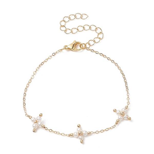 Shell Pearl Beaded Cross Link Bracelet