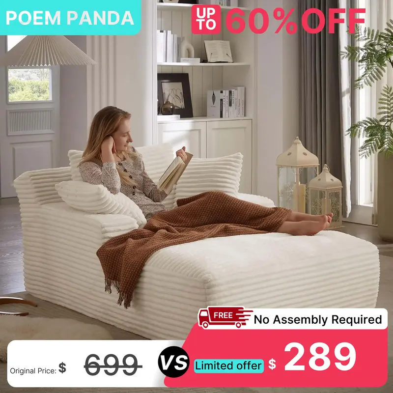 PoemPanda 67 Inch Oversized Lounge Chair, Boneless Chaise Lounge Living Room,Corduroy sofa,No Assembly pression sofa,Fluffy c...