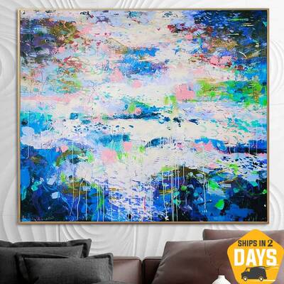 Original Colorful Blue Paintings On Canvas Modern Oil Painting Expressionism Art Textured Handmade Painting | FROZEN LAKE 47....