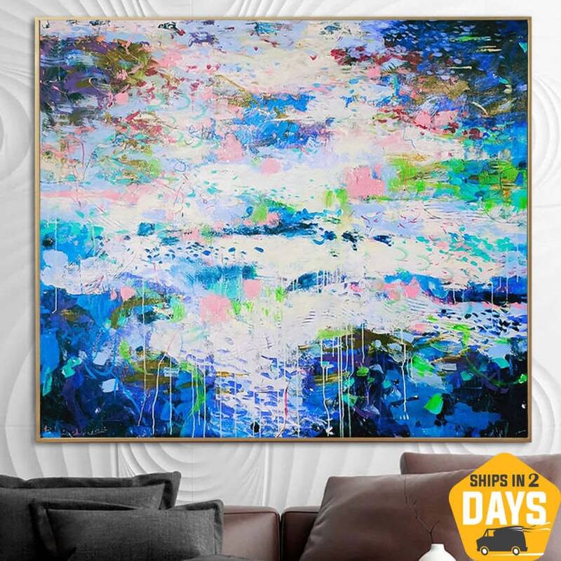 Original Colorful Blue Paintings On Canvas Modern Oil Painting Expressionism Art Textured Handmade Painting | FROZEN LAKE 47....