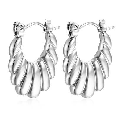 Vintage Retro Stainless Steel Shrimp-textured Oval Hoop Earrings for Women