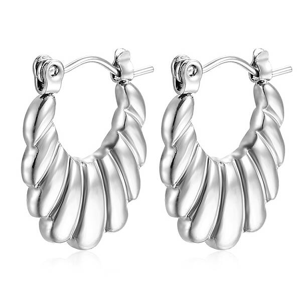 Vintage Retro Stainless Steel Shrimp-textured Oval Hoop Earrings for Women