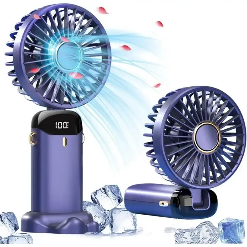 Handheld fan, new summer portable rechargeable, 90° adjustable wind direction, 5 wind speeds, digital display, with base, su...