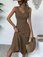 Women's Plain Hollow Out Knit Sweater Dress, Elegant Casual Minimalist V Neck Sleeveless Knit Dress for Summer, Fashion Women...
