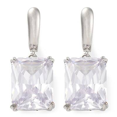 Brass Pave Cubic Zirconia Rectangle Hoop Earrings for Women
