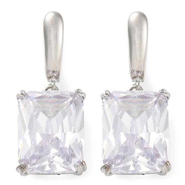 Brass Pave Cubic Zirconia Rectangle Hoop Earrings for Women