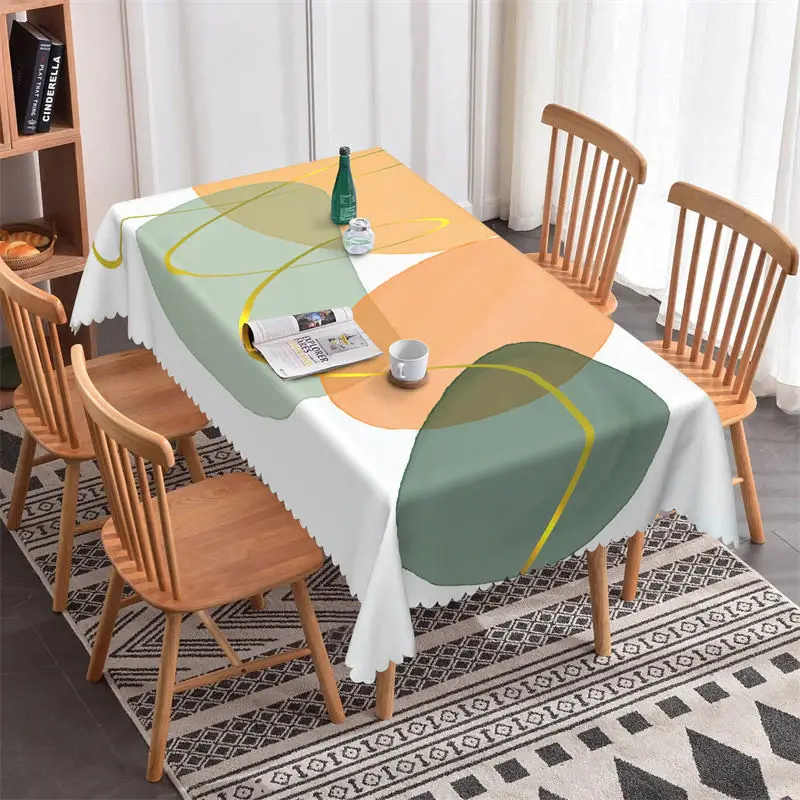 Round Gold Line Simple Modern Rectangle Tablecloth - Aperturee