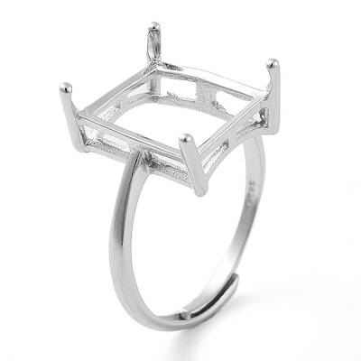 Rectangle Adjustable 925 Sterling Silver Solitaire Ring Settings