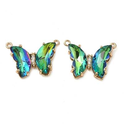 Brass Pave Faceted Glass Connector Charms