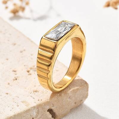304 Stainless Steel Glass Rectangle Finger Rings