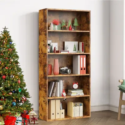 【Deal】Sweet Furniture Industrial 5 Shelf Bookcase - Large 53 Inch Tall Floor Standing Open Bookshelf for Home Office, Liv...