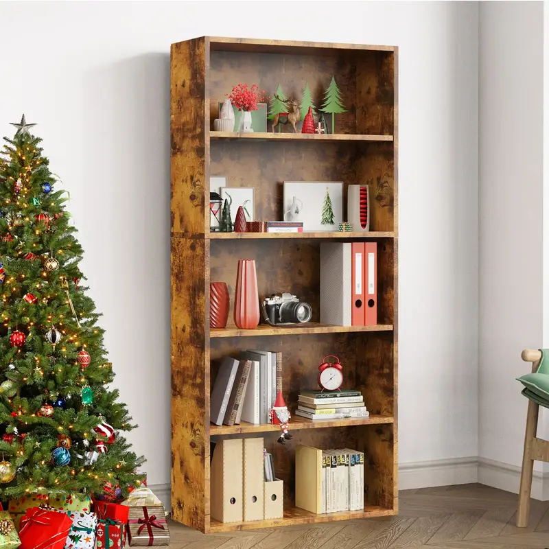 【Deal】Sweet Furniture Industrial 5 Shelf Bookcase - Large 53 Inch Tall Floor Standing Open Bookshelf for Home Office, Liv...