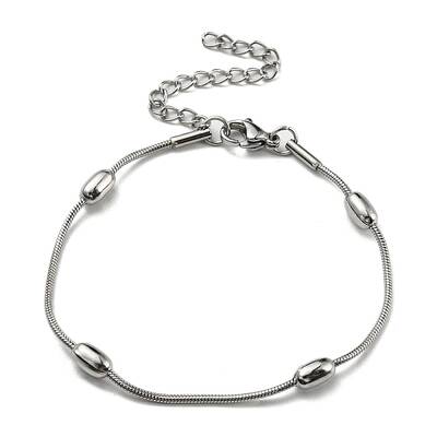 Tarnish Resistant 304 Stainless Steel Round Snake Chain Bracelet with Oval Beaded