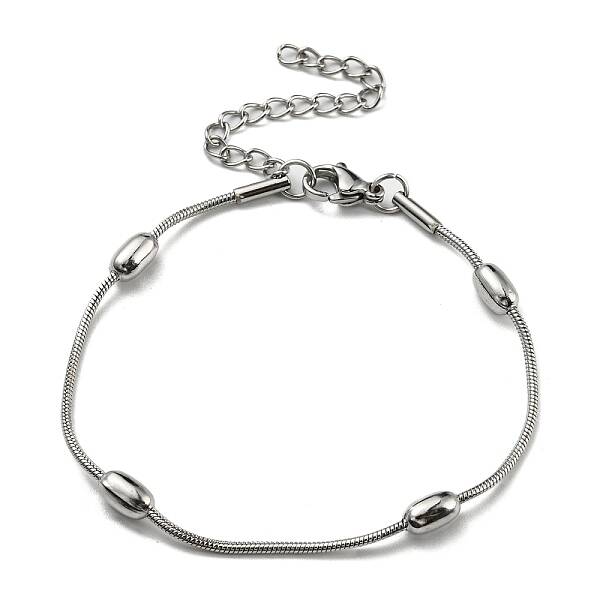Tarnish Resistant 304 Stainless Steel Round Snake Chain Bracelet with Oval Beaded