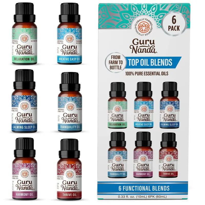 GuruNanda 6 Essential Oil Blends Set - Wellness Aromatherapy