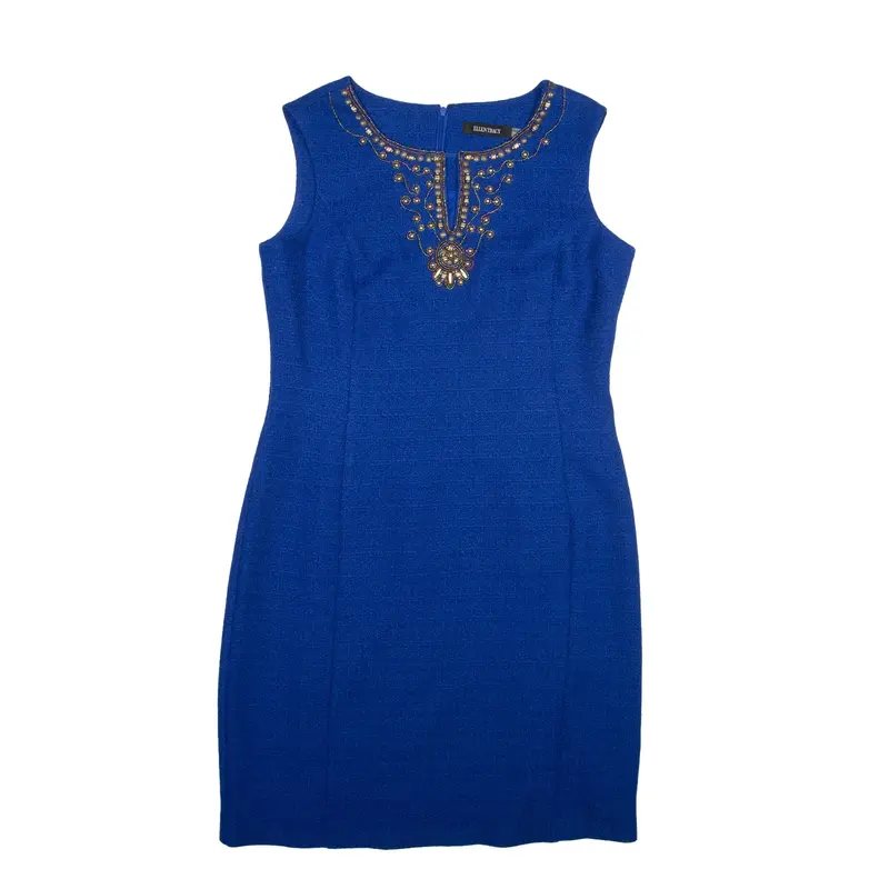 ELLEN TRACY Pencil Dress Blue Sleeveless Knee Length Womens UK 10