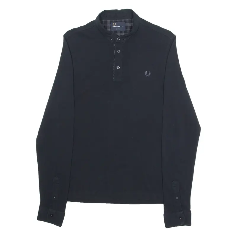 FRED PERRY Slim Fit Mens Polo Shirt Black Long Sleeve M