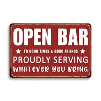 Open Bar Letter Pattern Vintage Metal Tin Sign, Humorous Funny Beer Bar Wall Hanging Poster, Retro Art Decor Plaque for Home ...