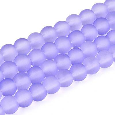 Lilac Frosted Round Transparent Glass Bead Strands