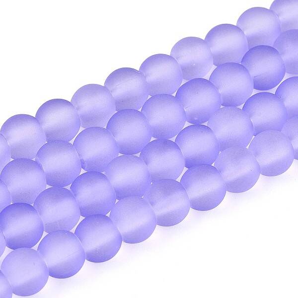 Lilac Frosted Round Transparent Glass Bead Strands