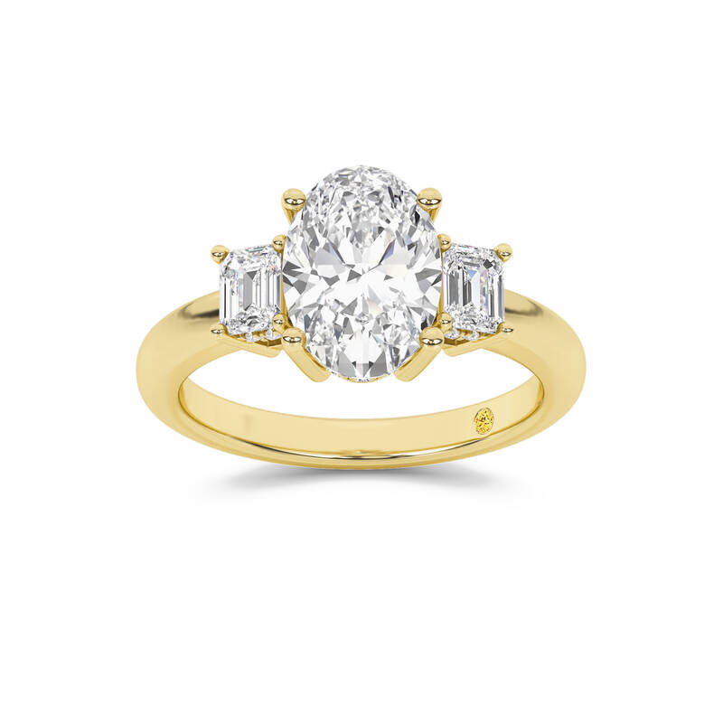 Seraphina Three Stone Hidden Halo Oval Lab Grown Diamond Engagement Ring | 18K Yellow Gold 4 CT. TW.