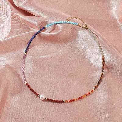 3.5mm Faceted Round Natural Gemstone & Shell Pearl Chakra Beaded Necklaces for Women