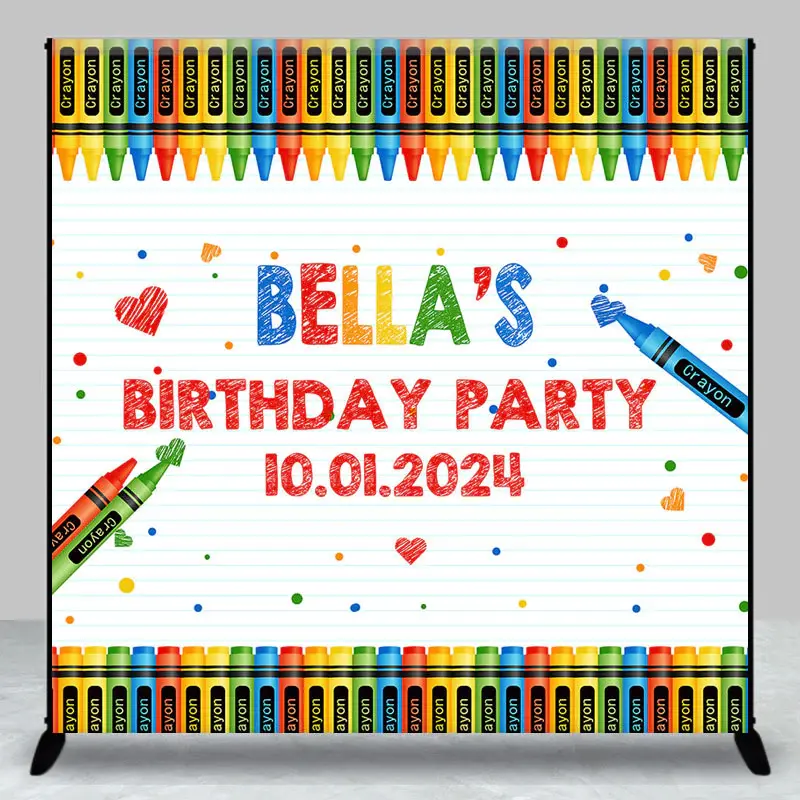 Colorful Crayons Notebook Custom Birthday Backdrop - Aperturee