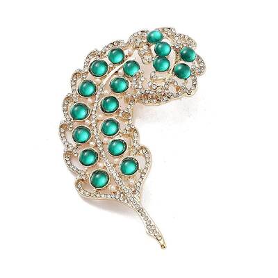 Leaf Alloy Pave Acrylic Rhinestone Brooch
